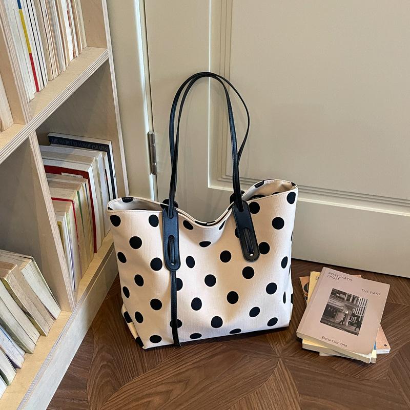 Dot-pattern Large-capacity Tote Bag, Trendy Single-shoulder Bag, Niche Pleated Underarm Bag
