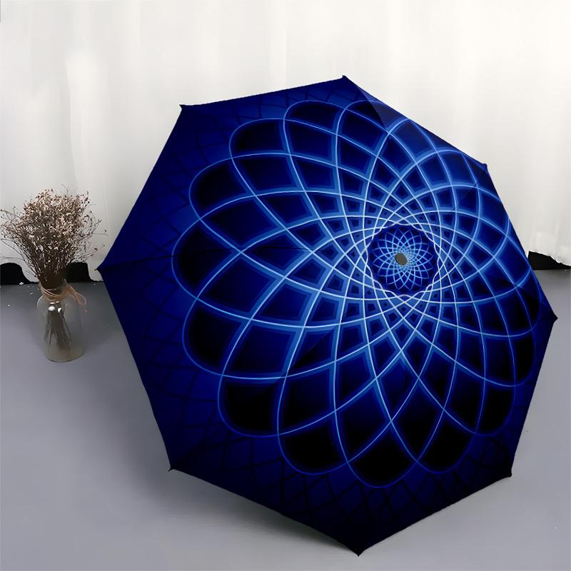 1pc Blue Geometric Mandala Pattern Umbrella with Plastic Handle,Suitable for All Seasons Home Travel Outdoor UmbrellaDD1344
