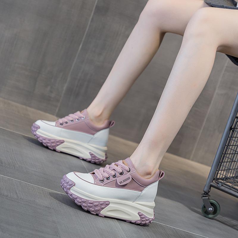 Inner height increase dad sneakers new autumn and winter versatile leather retro small thick-soled single shoes soft sole