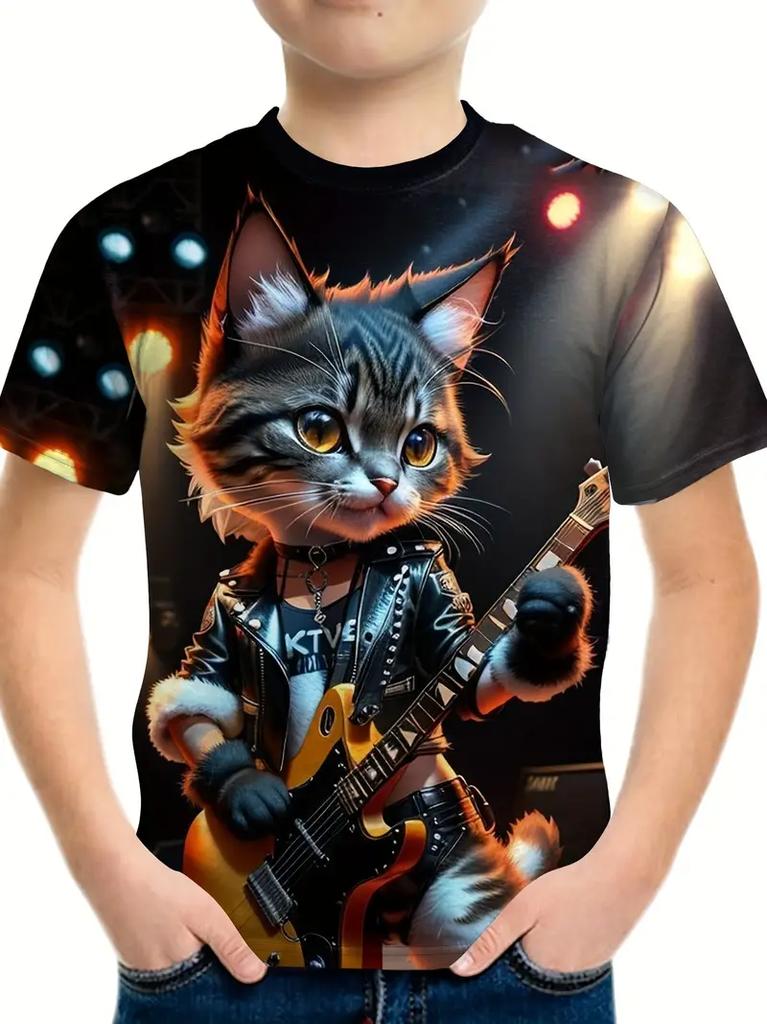 Funny Cute Cat 3D Print T-Shirts Men Women Casual Tees Round Neck Short Sleeve T Shirt Harajuku Tops Streetwear Unisex Clothing