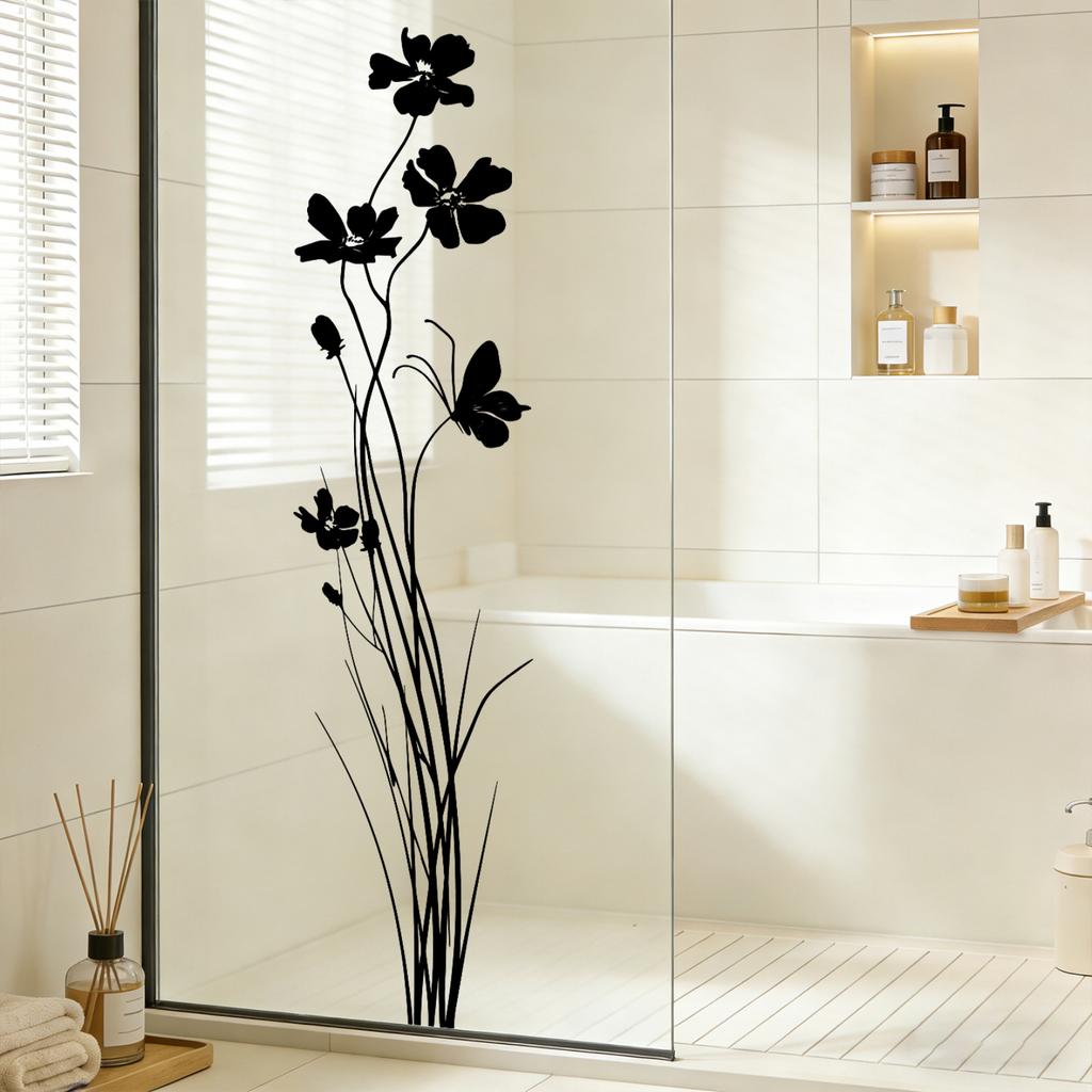 Schwarze Blume Selbstklebende Abnehmbare Wandaufkleber für Schlafzimmer Wohnzimmer Sofahintergrund Dekoration