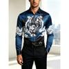 New men's long sleeved shirt with wine red gold chain diamond shaped 3D pattern printing, slim fit collar single shirt