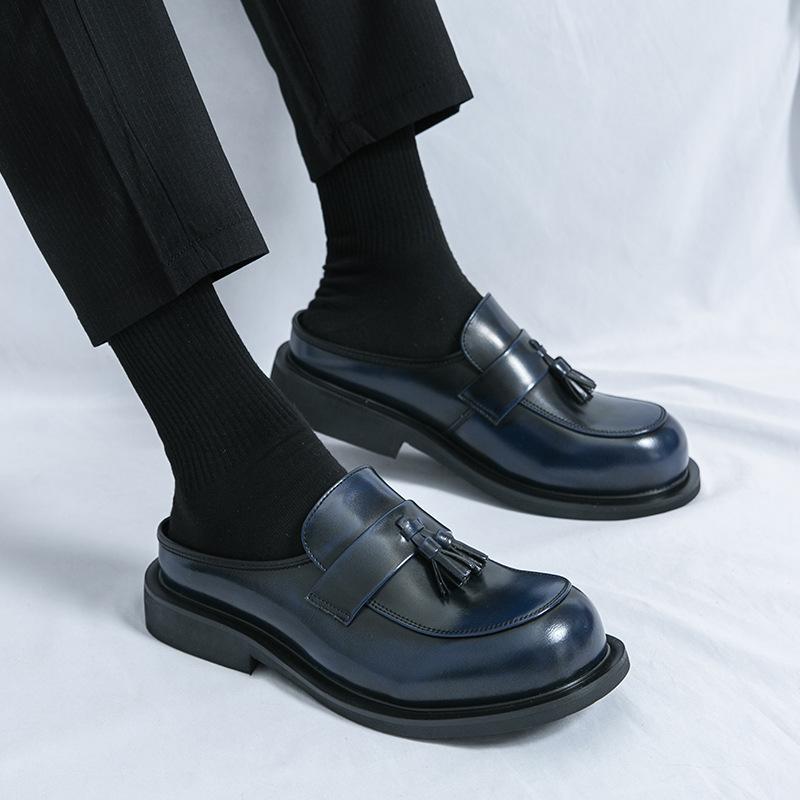 2025 European Station Summer Half-care Leather Shoes Men's Large Size Foot Lazy Shoes Men's Daily Office Shoes Men's