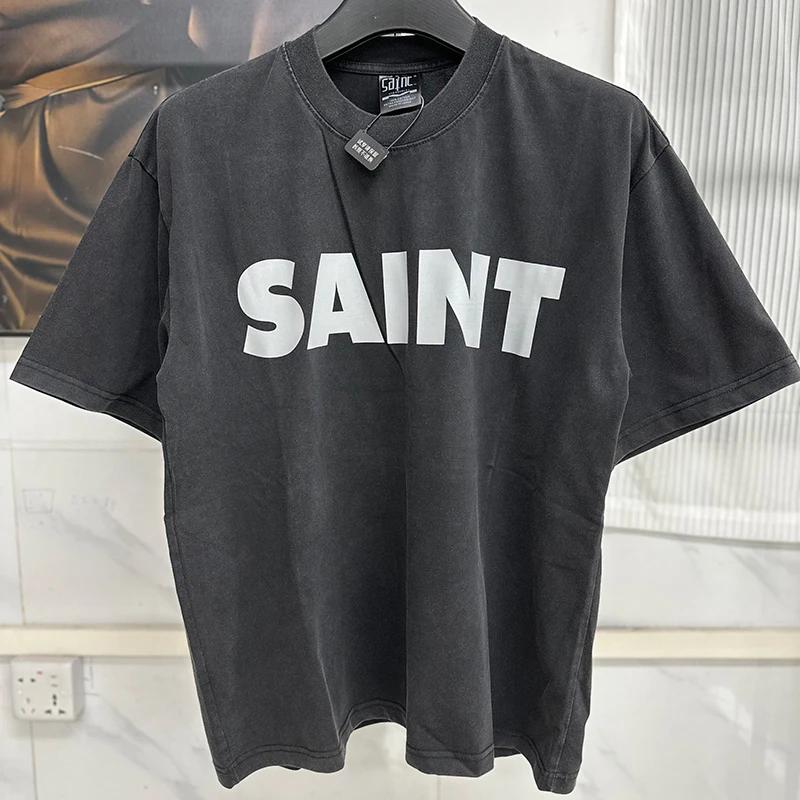 Unisex Unisex Couple Classic Green Box Logo Print Saint Tshirt Top Quality Cotton Oversized Tee Tops Vintage Washed Black T Shirt