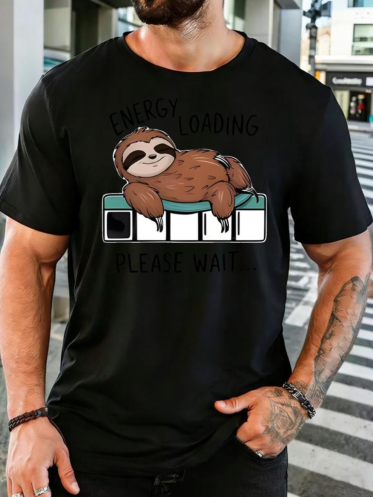 Unisex Crew Neck Tee Lazy Sloth Energy Loading Print Short Sleeve Top Summer Daily Outdoor Loose Soft Casual Basic Street Wear