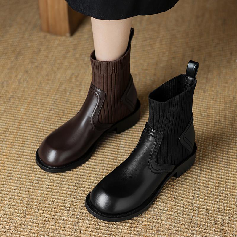 Krazing Pot Microfiber Autumn Winter Shoes Thick Med Heels Size 43 Chelsea Boots Back Knitwear Beauty Lady Stretch Ankle Boots
