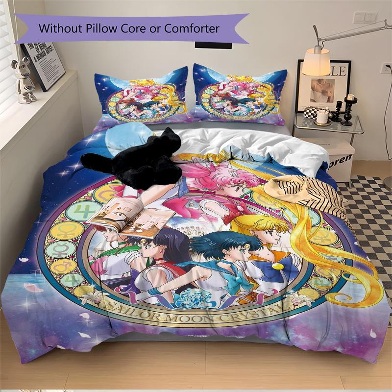3Pcs Sailor Moon Crystal Magic Bedding Set Soft Fabric Duvet Cover Pillowcases Christmas Xmas Halloween Gift 1 Duvet Cover 2 Pillowcase L1500