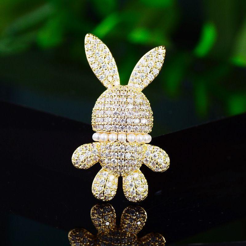 

Высококачественная брошь в виде кролика с бриллиантами, модная брошь в виде животного с жемчугом, булавка для женского костюма, аксессуары для пальто золотой