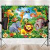 A set of cartoon animal jungle collection items, including elephants and giraffes