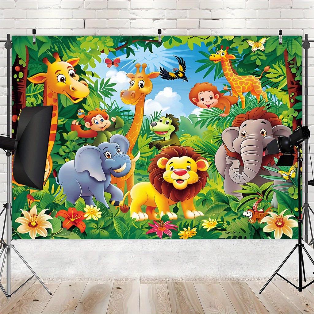A set of cartoon animal jungle collection items, including elephants and giraffes