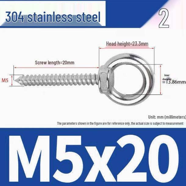 304 Stainless Steel Self-Tapping Eye Bolt with Ring Screw Hook