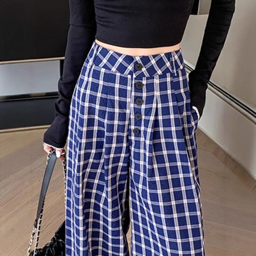 

Women s Loose Plaid Wide-Leg Floor-Length Pants - Early Spring Collection M (Recommended for 96-105 jin)