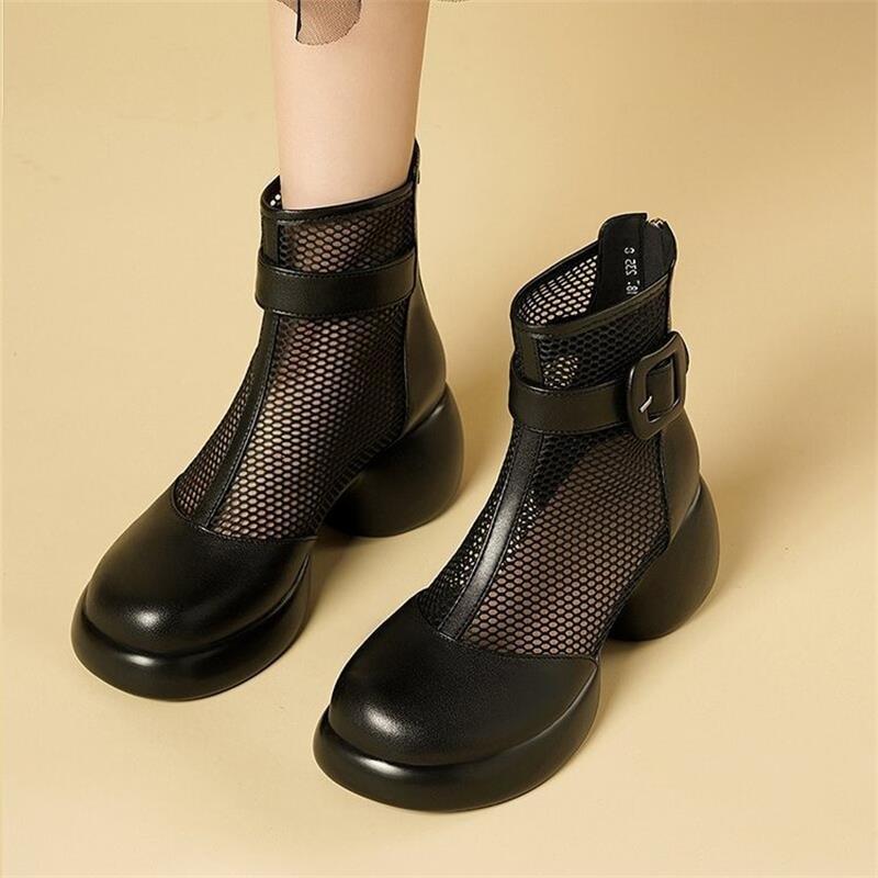 Women's Summer Cool Boots Breathable Mesh Leather Boots High Top Platform Boots for Women Casual Hollow Out Cool Booties