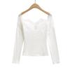 Sweet & Spicy One-Shoulder Lace Long-Sleeve Slim Velvet T-Shirt