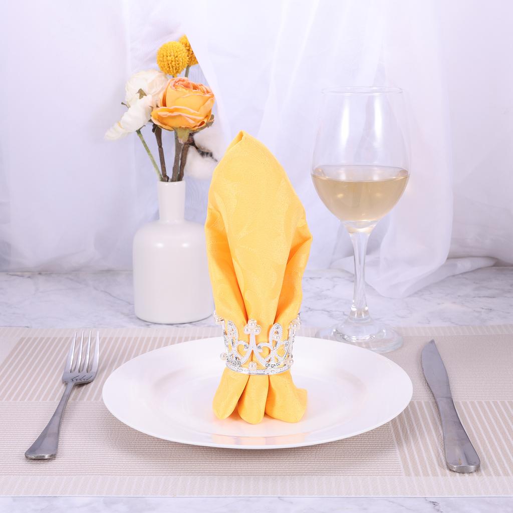 6pcs Gold/Silver Crown Napkin Rings 5.8cm/2.3" Embellished Pearl Rhinestones Decor Table Cloth Holder Buckle Wedding Party Feast