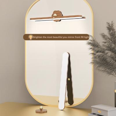 LED Holzwandleuchte USB-Aufladung Magnetischer Spiegel Frontfülllicht Nachtlicht 360° Drehbar Touch Schlafzimmer Nachttischlampe zum Lesen