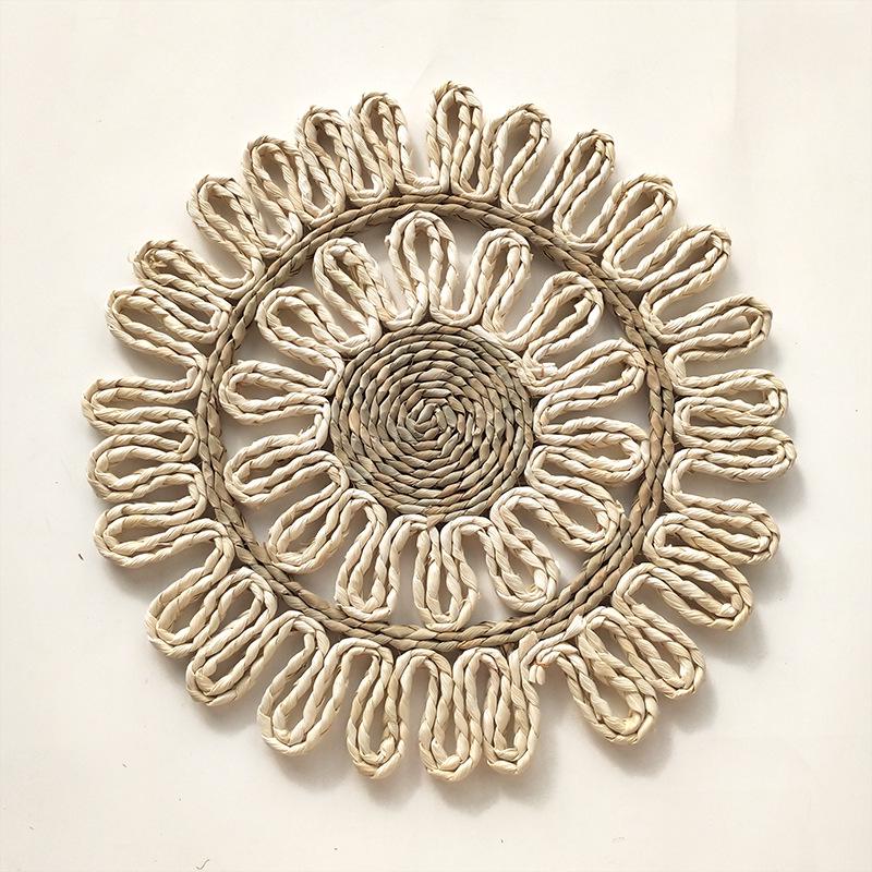 Bohemian Round Woven Straw Wall Decor for Bedroom or Dining Room