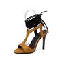 FOREADA Women Pu Leather Sandals Thin Super High Heels Cross Strap Lace Up Sexy Party Summer Shoes Black Yellow Orange Red