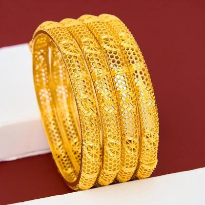 Bracelet de mode pour femme plaqué or 24 carats - Manchette ouverte style Moyen-Orient