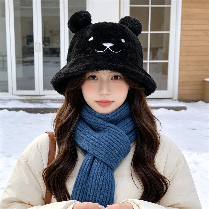 Women S Plush Star Bucket Hat Cute Warm Sun Protection For Autumn Winter