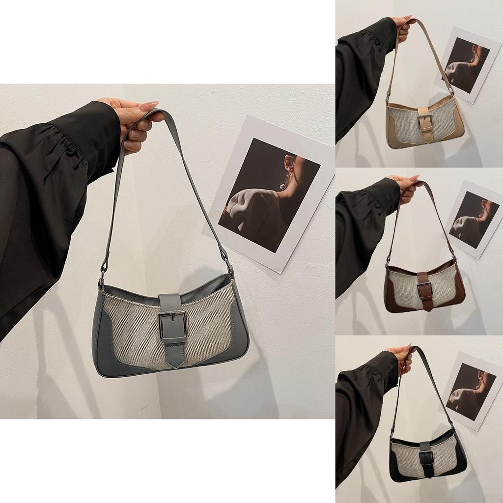 Vintage Contrasting Color Underarm Purse With Large Capacity For Winter Wear