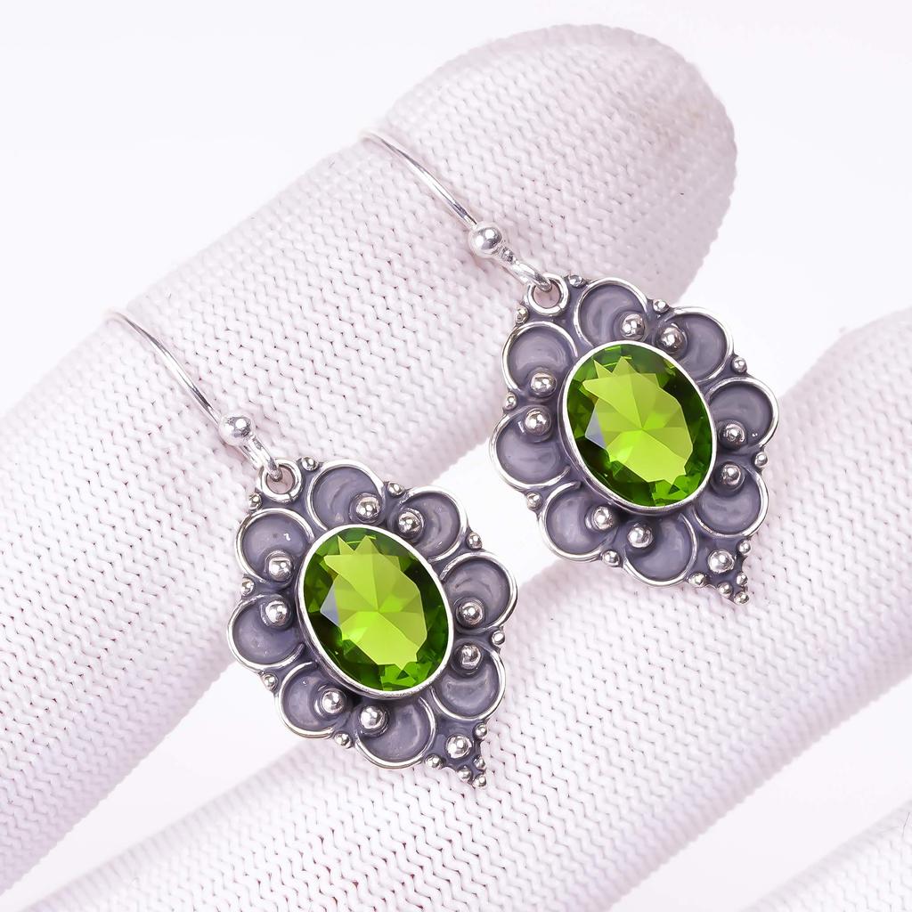 Peridot Gemstone Handmade Solid 925 Sterling Silver Jewelry Anniversary Dangle Earrings For Her