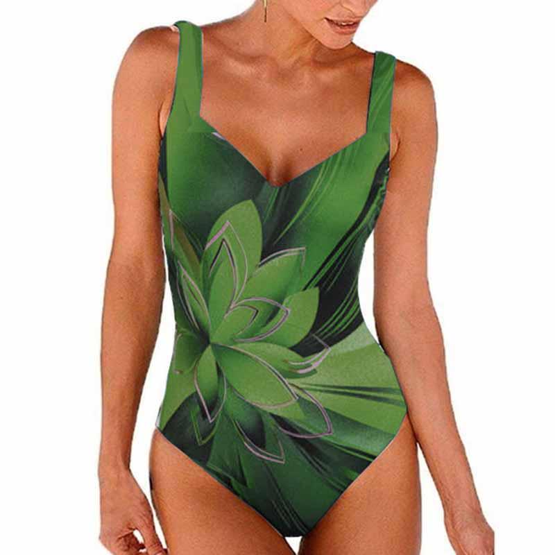 Moda Mujer Trajes De Baño Con Cuello En V Impresión Siamese Moda Mujer Trajes De Baño Con Cuello En V Impresión Siamese