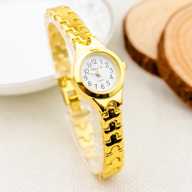 Retro Gold Women's Watch: Simple Dial, Fashionable Bracelet Quartz Wristwatch
