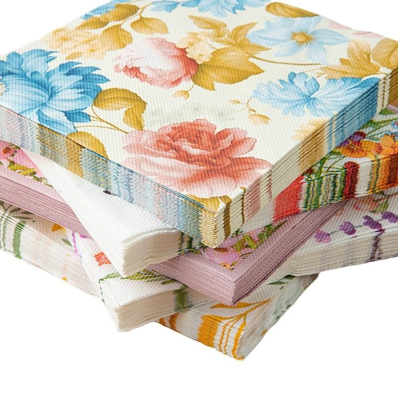 Vintage Floral Napkins 20/40Pcs Flower Paper Napkins for Tea Party Birthday Baby Shower Wedding Retro Spring Decorations Napkin