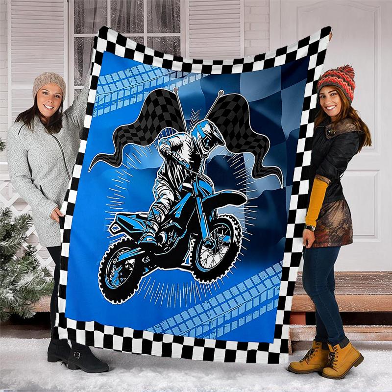 Coperta a Tema Stampata con Motivi di Moto da Fuoristrada - Perfetta per Divano, Letto, Viaggi e Uso Esterno | Lavabile in Lavatrice, Accogliente e Resistente.