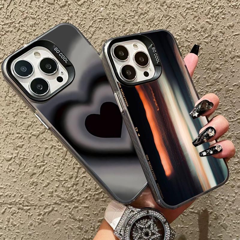 Case For Samsung Galaxy S24 Plus S21 FE S22 S23 Ultra A15 A35 A55 A52 A53 A54 A14 A05 A05S Gradient Black Heart Plating Cover
