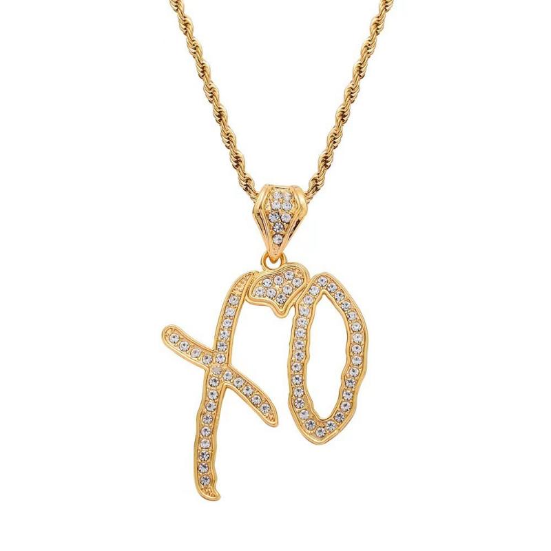High Hip Hop XO Letter Pendant Necklace for Women Men, Fashion Creative Cubic Zirconia Exaggerated Hip Hop Rock Gift Jewelry