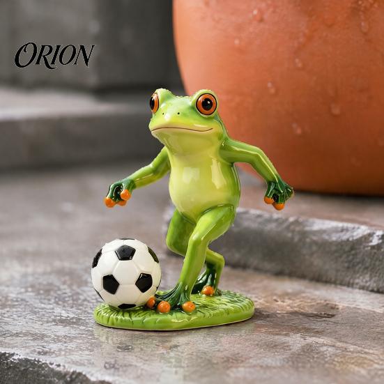 Cute Frog with Football Player Statue, Garden Whimsical Stable Resin Figurine for Outdoor Indoor Table Decor