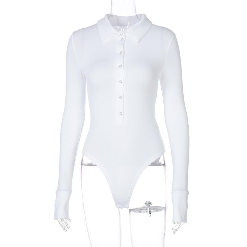 2025 Slimming Button Lapel Long Sleeve Women's Jumpsuit - European and American Spring Fashion
