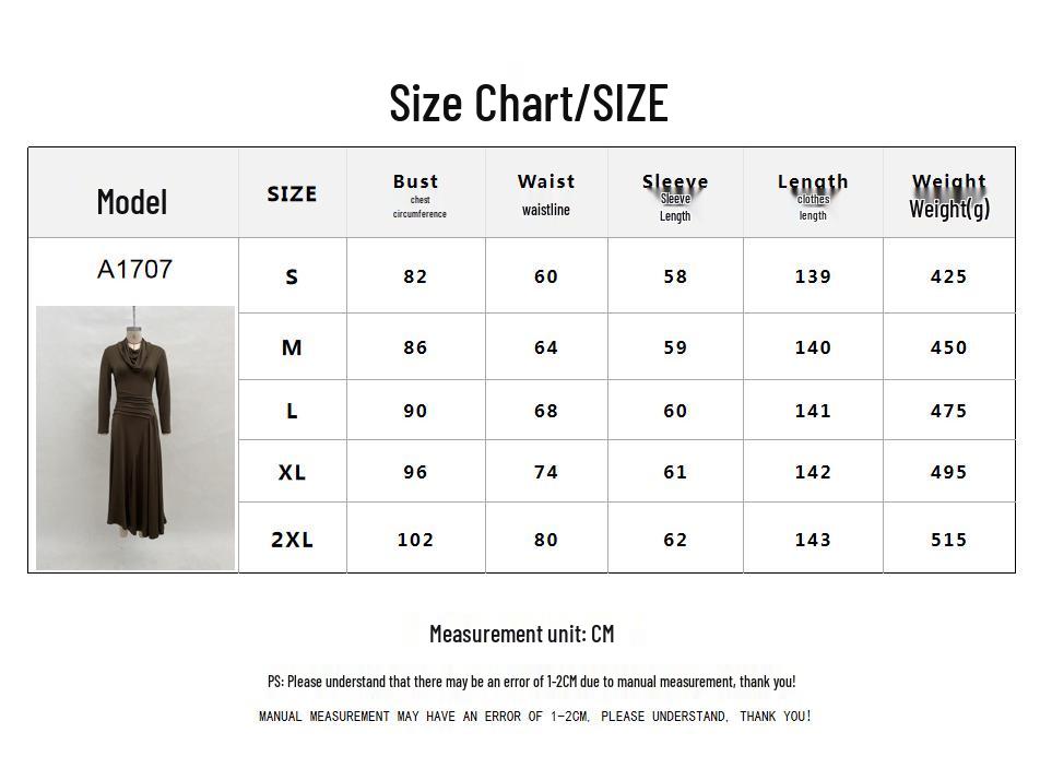 

Elegant High Neck Pleated Slimming Long Sleeve Dress for Women - Autumn/Winter Collection 2025 XXL