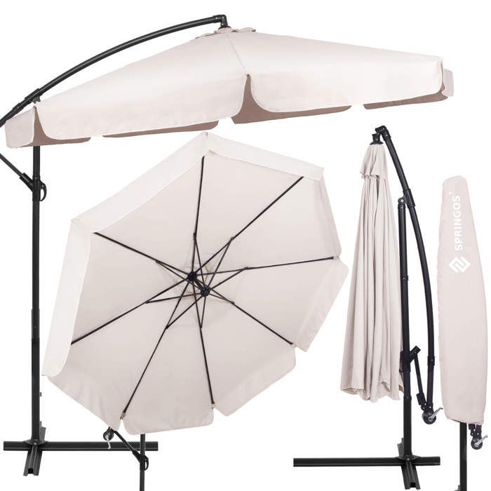 Springos® Parasol de jardin déporté avec manivelle, incluant une housse 350 cm