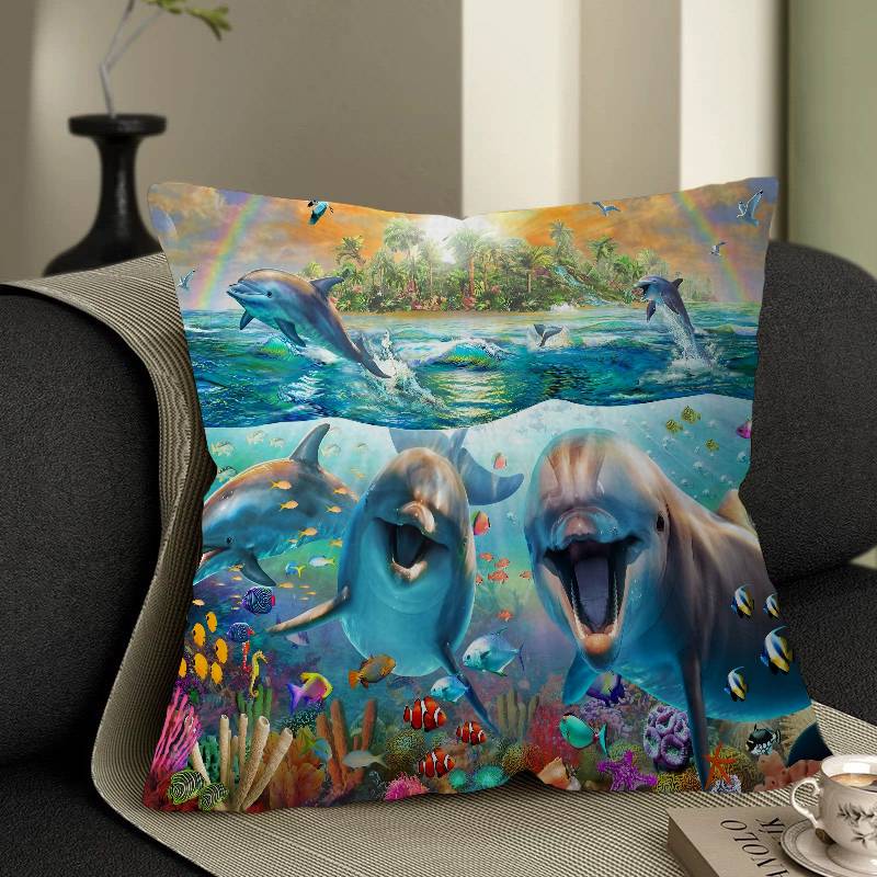 Ocean World Shark Area Pillow Covers Cartoon Sofa Decorative Home Double-Sided Printing Short Plush Cute Cushion Cover