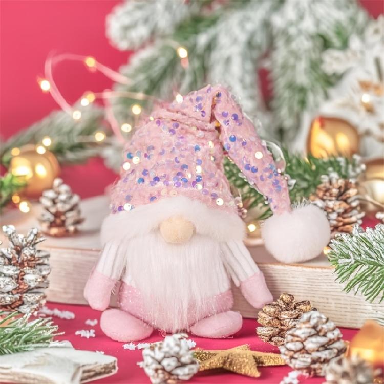 Pink Dwarfs Christmas Decorationtoy With Sequined Hat/Dress,Embroidered Detail, Plushie Feel Mini Plushie Toy