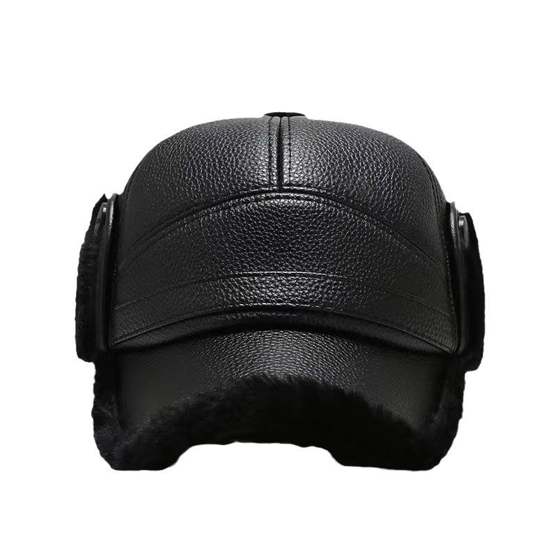 Men's Winter Ear Protection Duckbill Cap - Warm Cotton Leather Hat for Seniors