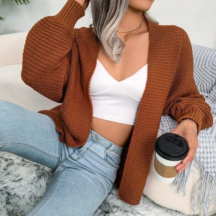 Women Casual Loose Cardigan Sweater Jacket Long Sleeve Solid Color Outfit Fall Winter Sizes S-XL