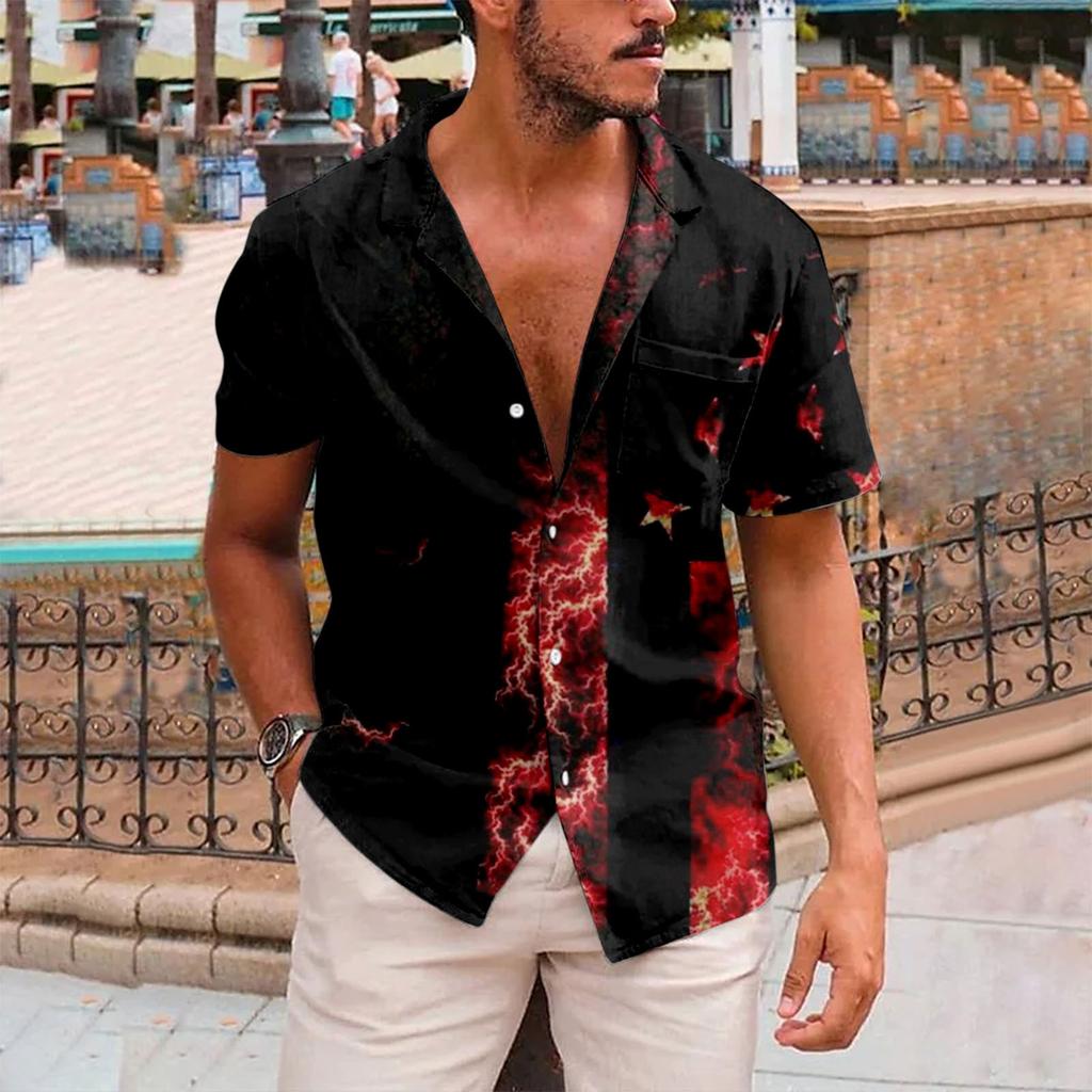 Nová letní košile s krátkým rukávem s potiskem pro americký Den nezávislosti Pánské ležérní plážové top