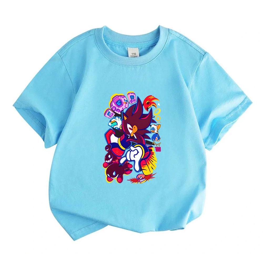 Kids Boys Girls 100% Cotton Crew Neck Short Sleeve T-Shirt, Cool Anime Hedgehog Game Themed Printed Casual Tees for Children Birthday Gift Daily Wear