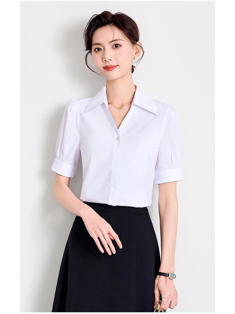 Women's White Short Sleeve Professional Shirt for Summer Interviews and Formal Wear