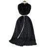 Celebrity Temperament Heavy Industry Pearl Fungus Edge Round Neck Dress Women's Summer New Waist Thin Pleated Long Dress