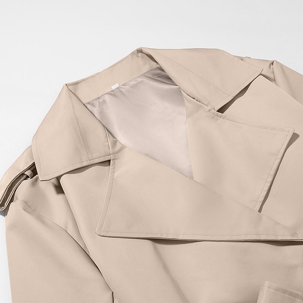 Damen Kurzer Trenchcoat mit langen Ärmeln, Gürtel und Knopfleiste