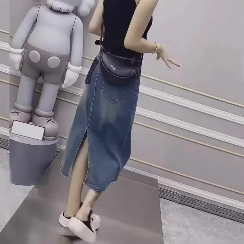 Stylish A-Line Slit Denim Skirt for Women - 2024 Spring & Autumn Collection