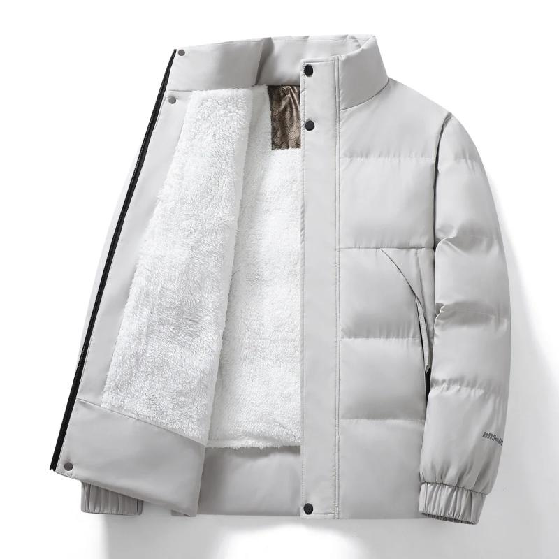 Autumn and Winter Thickened Casual Lamb Wool Stand Collar Cotton-padded Clothing Graphene Warm Cotton-padded Clothing for Men M белый