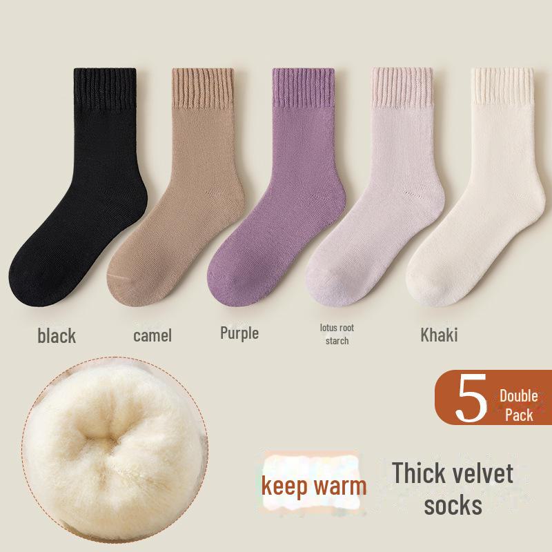 

Женские теплые носки средней длины из кашемира и шерсти для осени и зимы — толстые, без косточек, с бархатной подкладкой