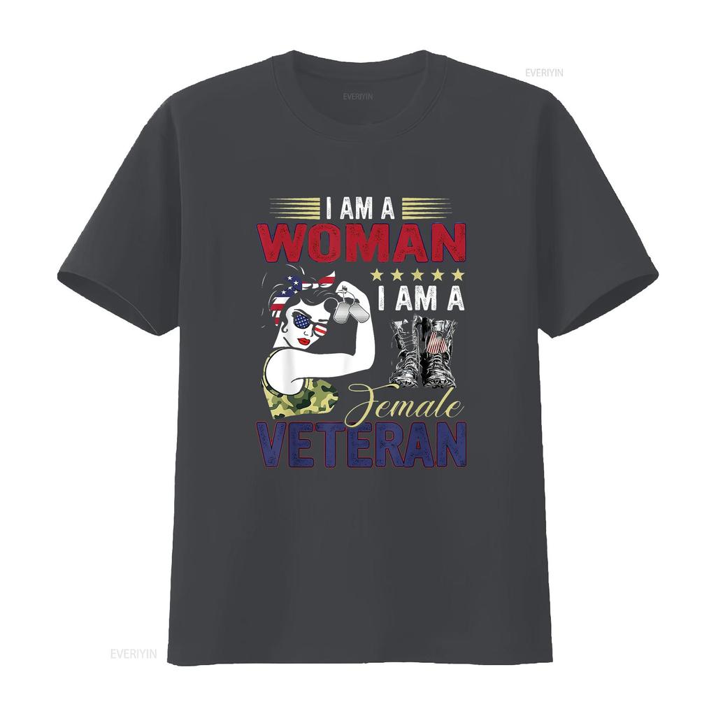 I Am A Woman Veteran Female T Shirt Vintage Washed Unisex Graphic Soft Slightly Fashion Homme Streetwear Designer Clothes