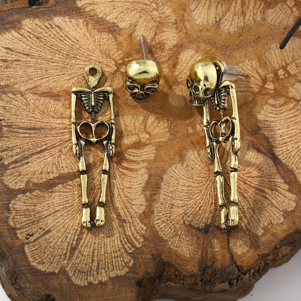 Pair of Vintage Skull Earrings for Men and Women in Gothic Halloween Style